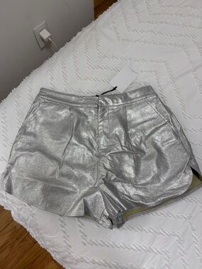 GREY LAB Silver High-Waist Metallic Women's Shorts